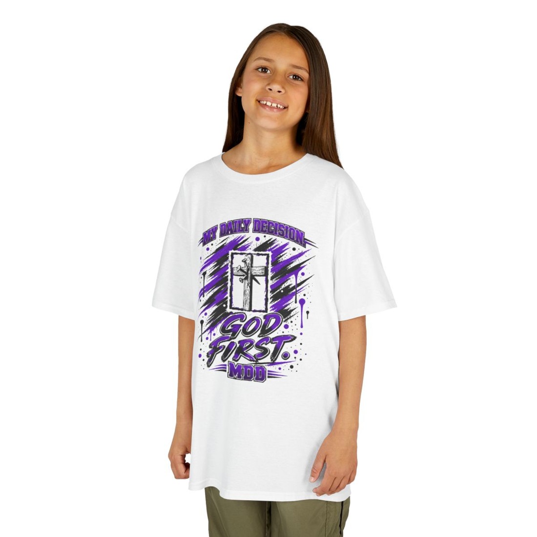 Kids Tee — 'God First' Cross Graphic Christian Shirt (Youth)