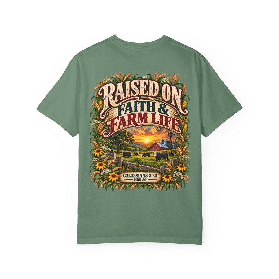 T-Shirt — "Raised on Faith & Farm Life" Graphic Tee (Colossians 3:23)