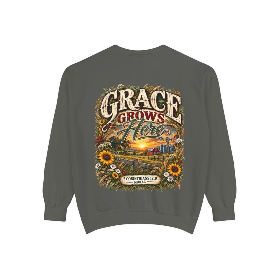 Grace Grows Here Sweatshirt — Inspirational Sunflower Christian Crewneck