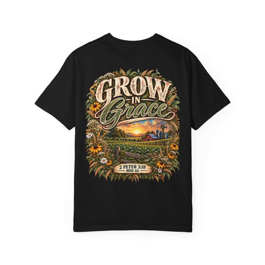 Grow Grace T-Shirt — "Grow in Grace" Floral Sunset Christian Tee