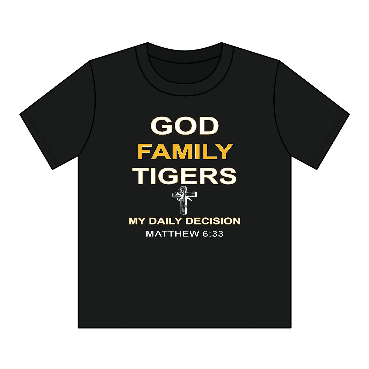 Youth God Family Tigers Matthew 6:33 Christian T-Shirt